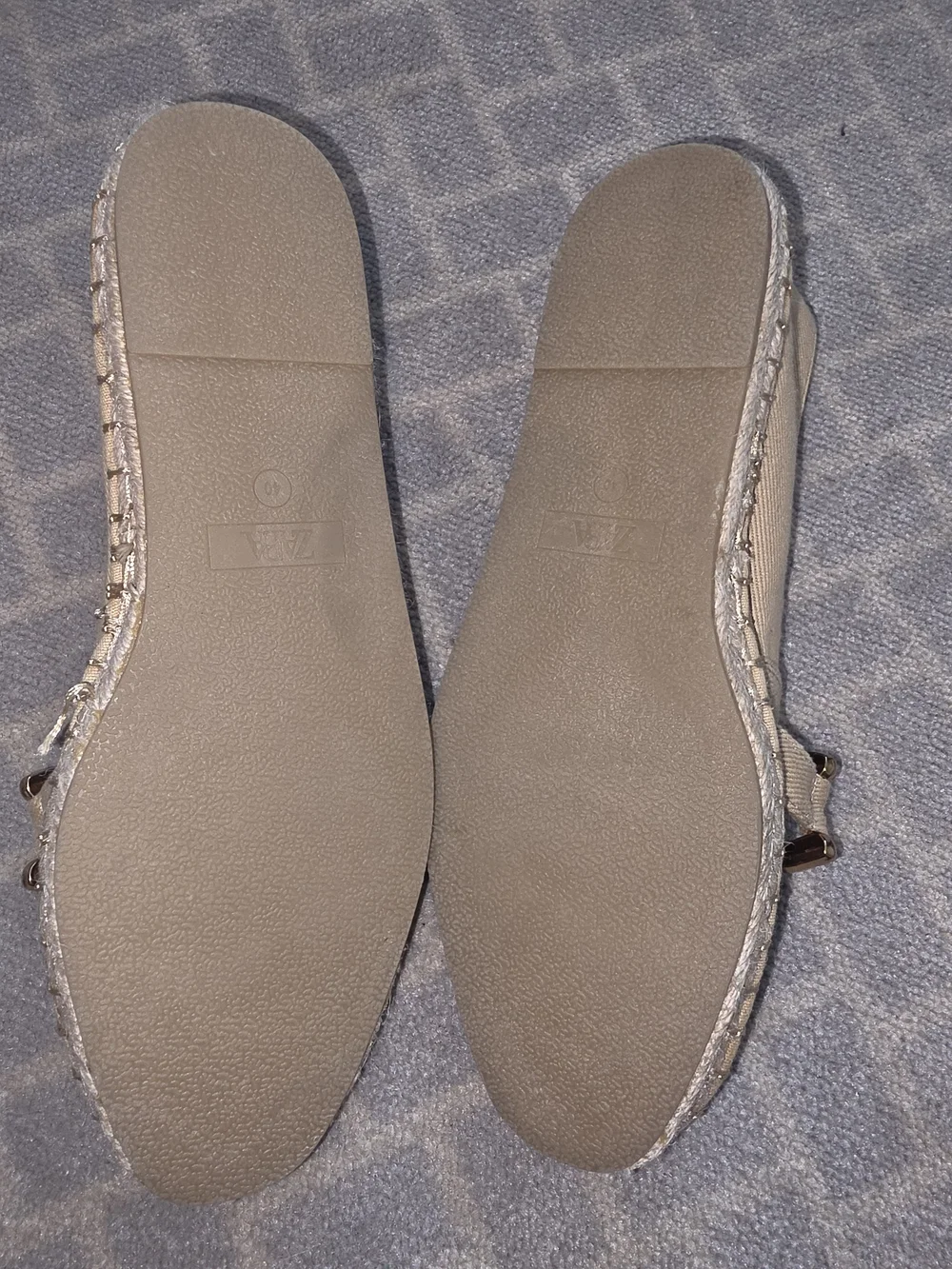 Zara Tan Espadrille Loafers with Gold Chain Detail